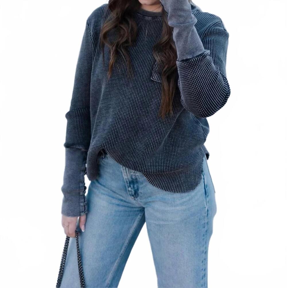 NEW 2FLYCO higher class midnight waffle knit long-sleeve top in black